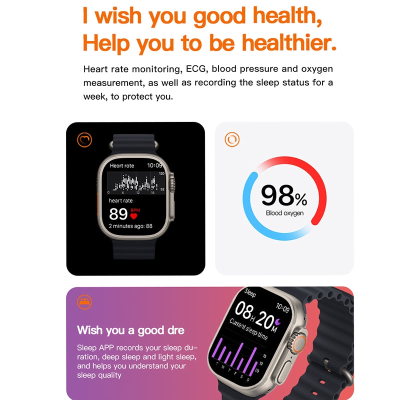 T800 Ultra 1.99 inch Silicone Band Smart Watch Support Heart Rate / ECG (Black)
