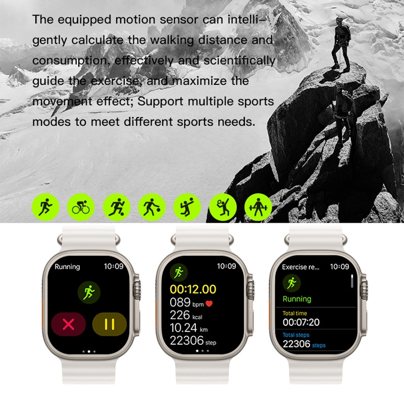 T800 Ultra 1.99 inch Ocean Silicone Band Smart Watch Support Heart Rate / ECG (Orange)