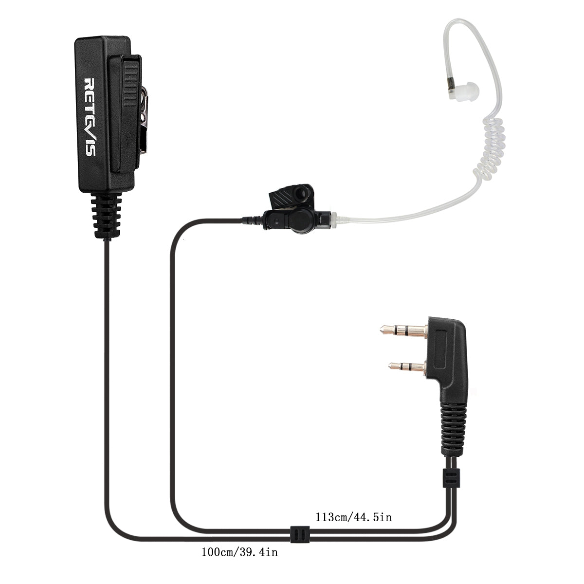 TK 2 Pin Long Clip Air Guide Covert Acoustic Tube Earpiece Speaker Microphone for H-777 / RT-5R / RT-5RV / RT-B6