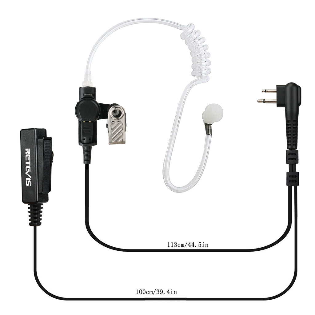 M 2 Pin Long Clip Air Guide Covert Acoustic Tube Earpiece Speaker Microphone