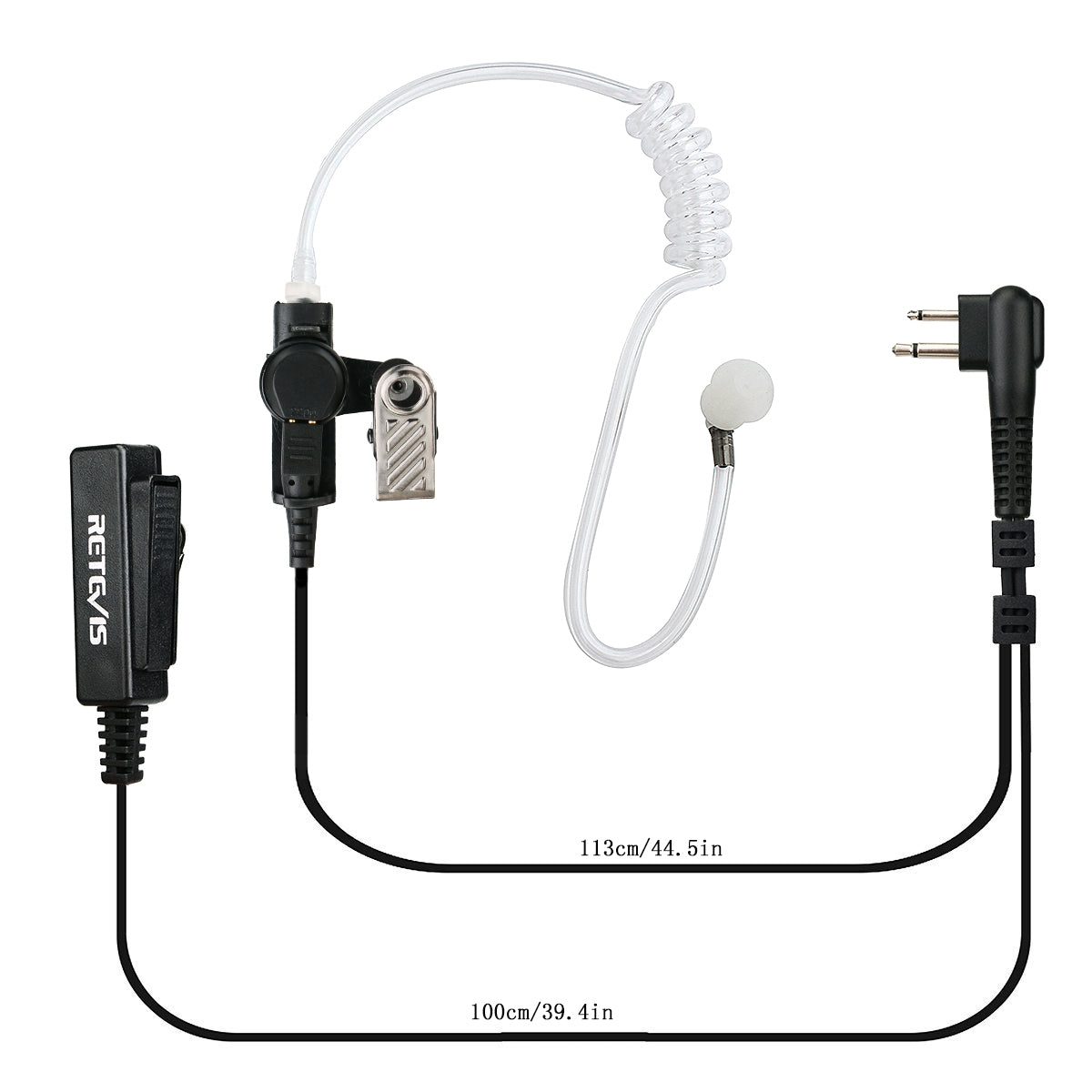 M 2 Pin Long Clip Air Guide Covert Acoustic Tube Earpiece Speaker Microphone