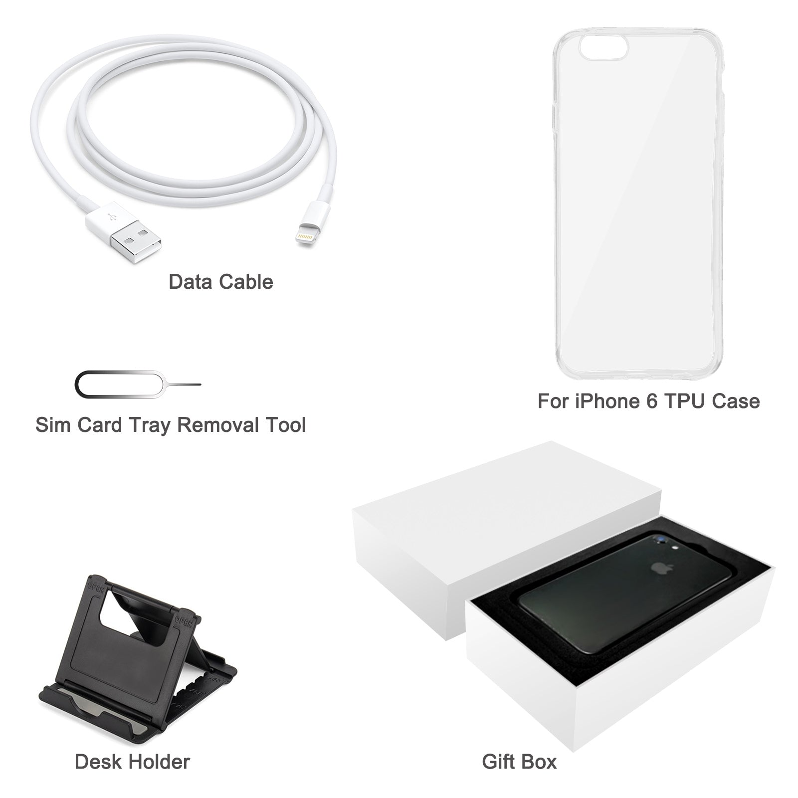 [HK Warehouse] For iPhone 6 TPU Case + Desk Holder + Data Cable + Sim Card Tray Removal Tool + Gift Box