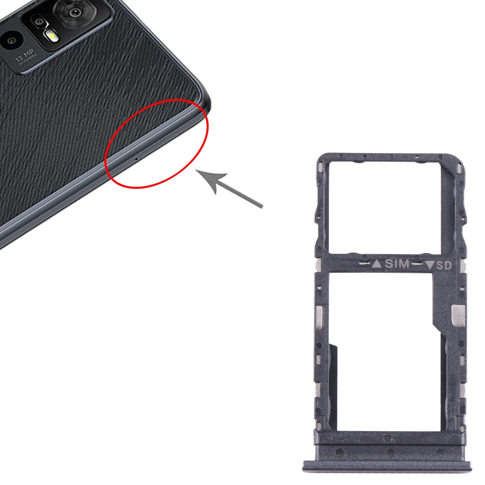For TCL 40 XE Original SIM + Micro SD Card Tray(Black)