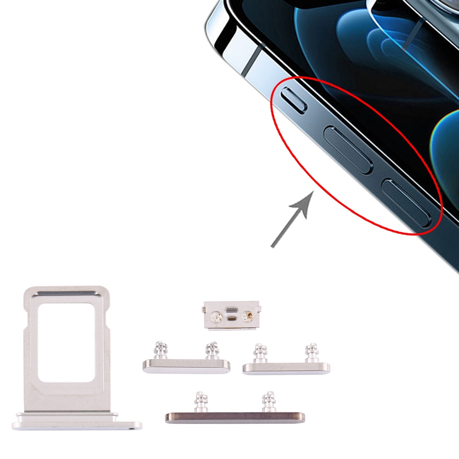 SIM Card Tray + Side Keys for iPhone 12 Pro(White)