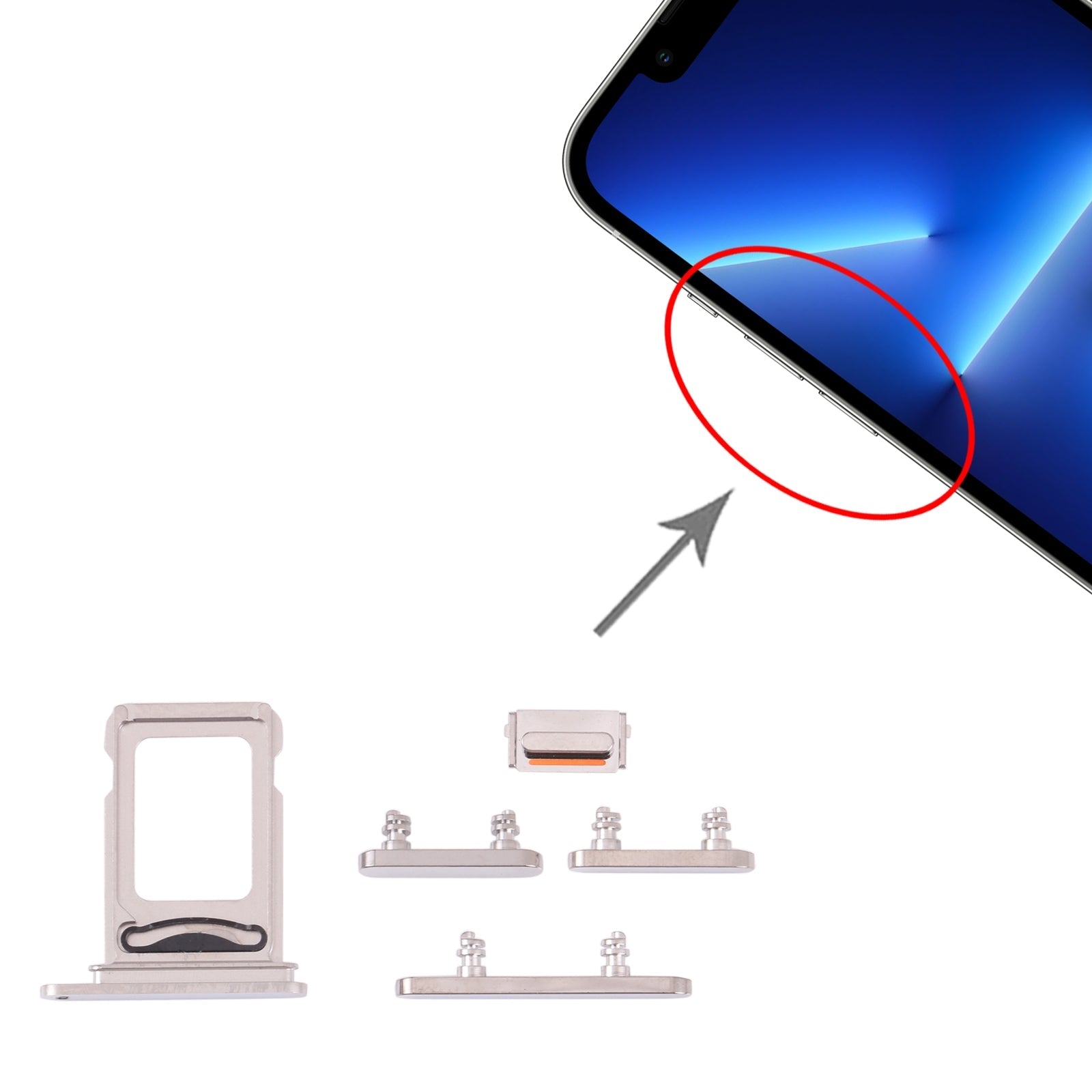 SIM Card Tray + SIM Card Tray + Side Keys for iPhone 13 Pro(Silver)