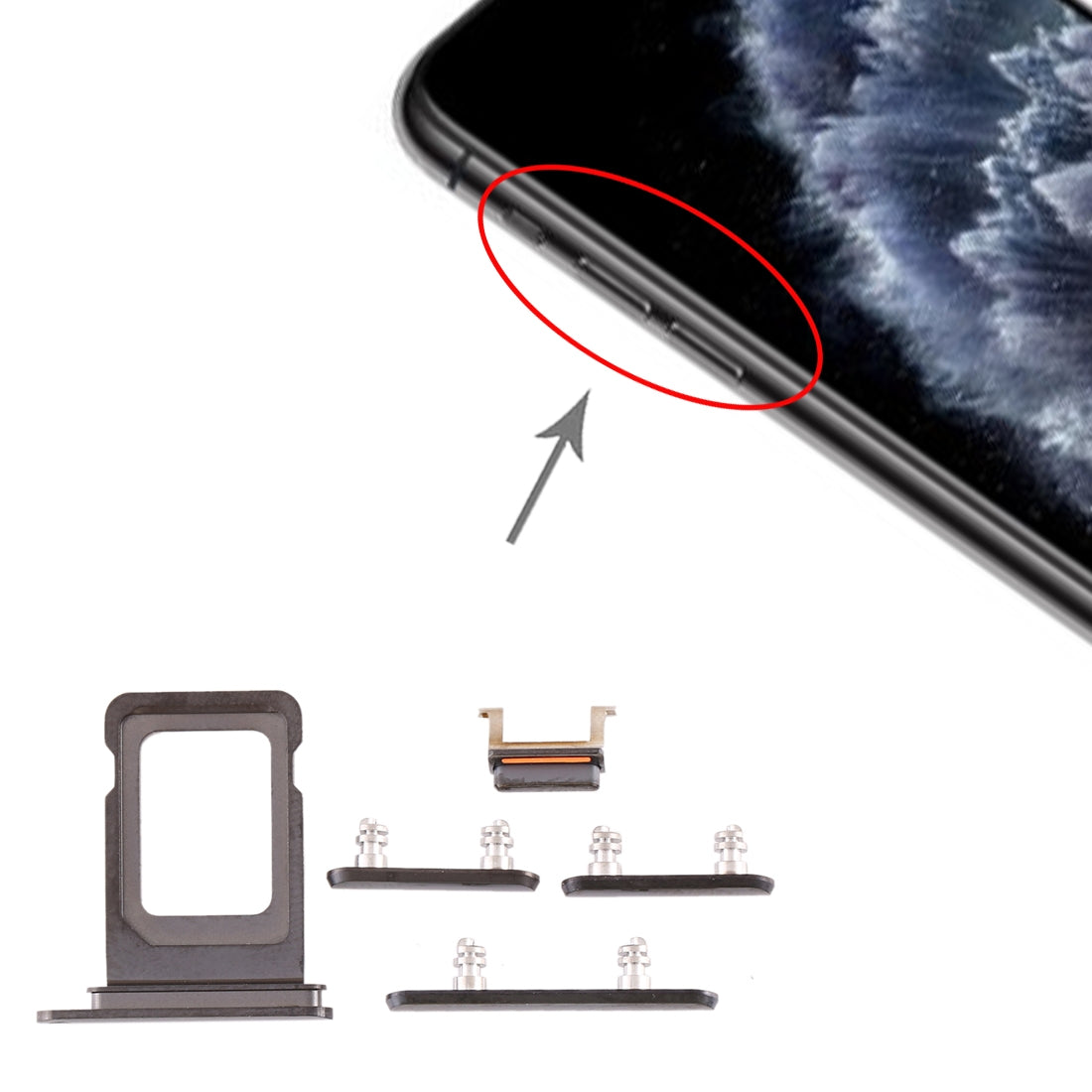 SIM Card Tray + SIM Card Tray + Side Key for iPhone 11 Pro Max / 11 Pro(Black)