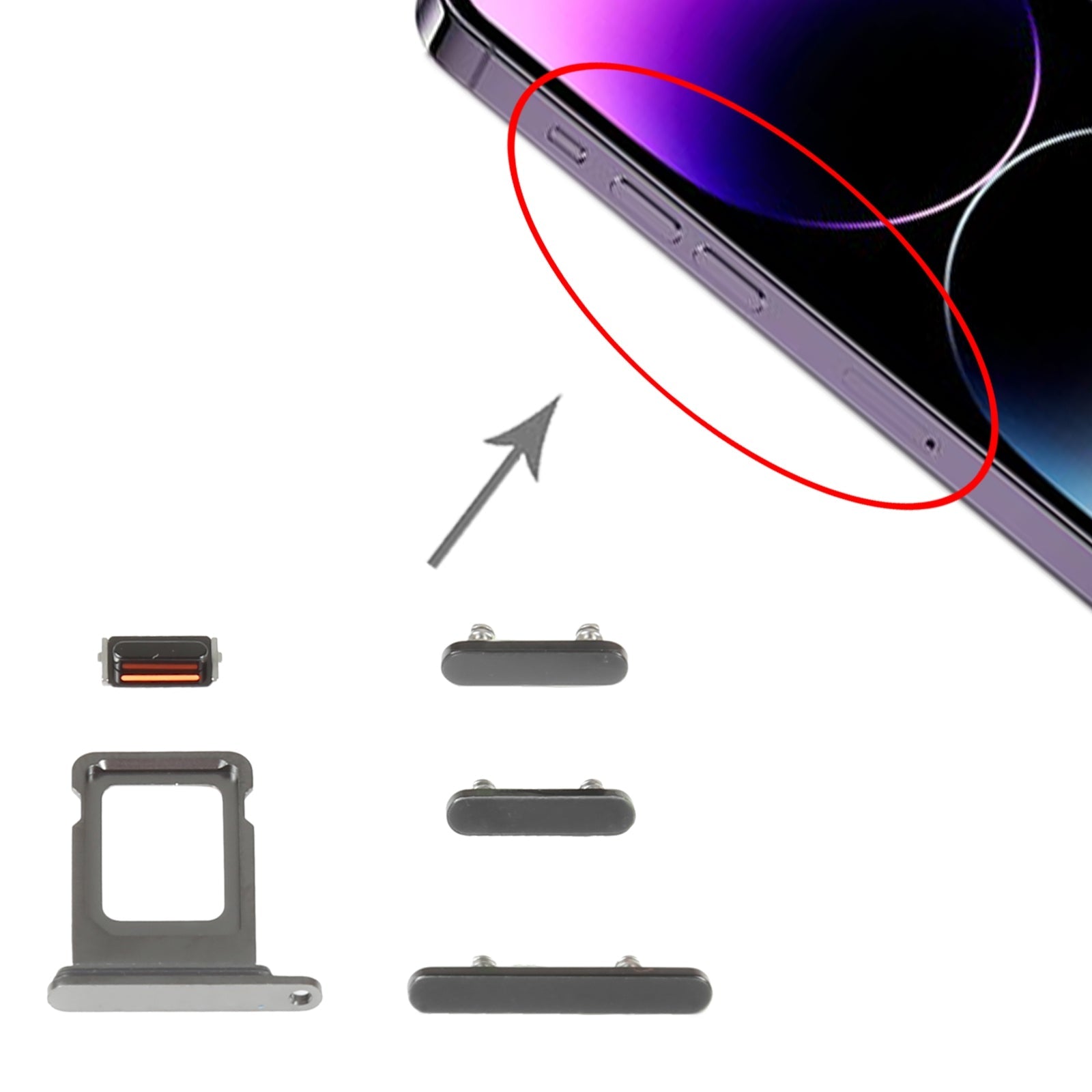 SIM Card Tray + Side Keys for iPhone 14 Pro Max(Black)