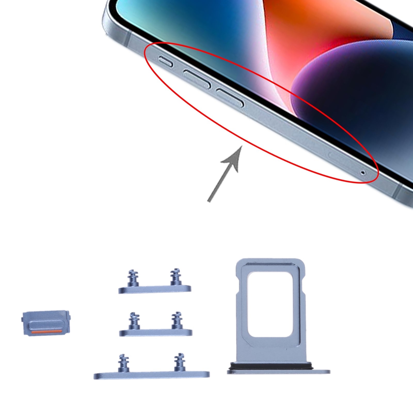 SIM Card Tray + SIM Card Tray + Side Keys for iPhone 14 (Blue)