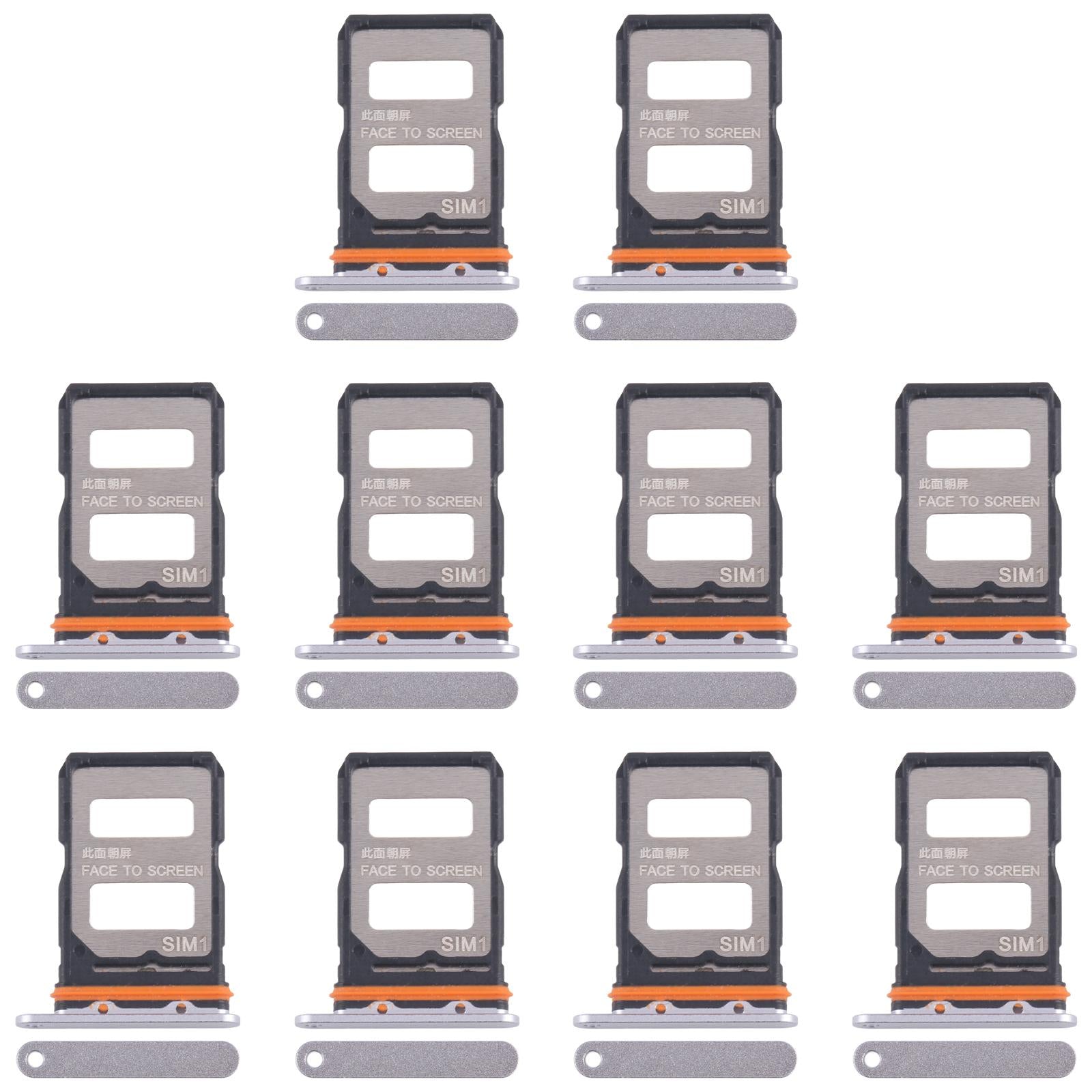 For Xiaomi 14T Pro 5G 10pcs Original SIM Card Tray + SIM Card Tray (Silver)