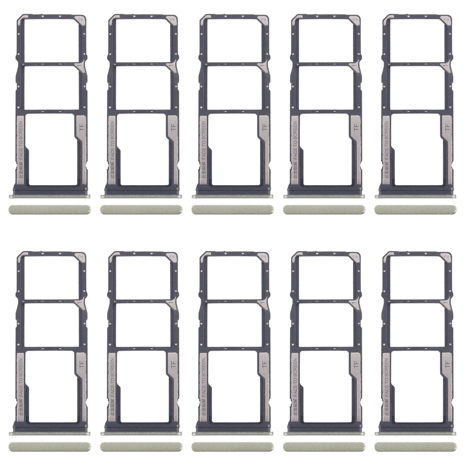 For Xiaomi Redmi 14R 5G 10pcs Original SIM Card Tray + SIM Card Tray + Micro SD Card Tray (Green)
