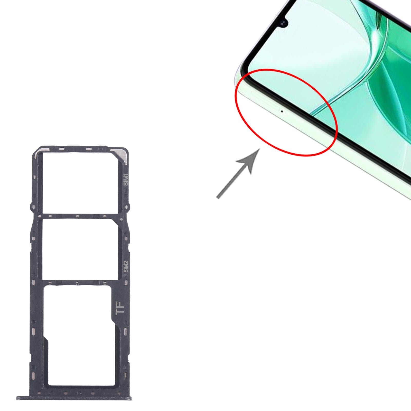 For ZTE Blade A35 SIM Card Tray + SIM Card Tray + Micro SD Card Tray (Black)