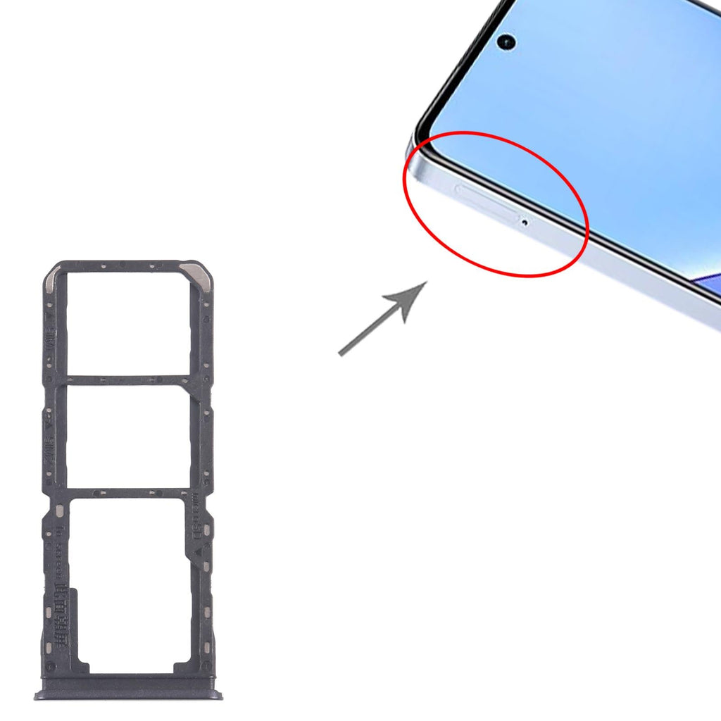 For Realme 11x 5G RMX3785 10pcs Original SIM Card Tray + SIM Card Tray + Micro SD Card Tray (Black)