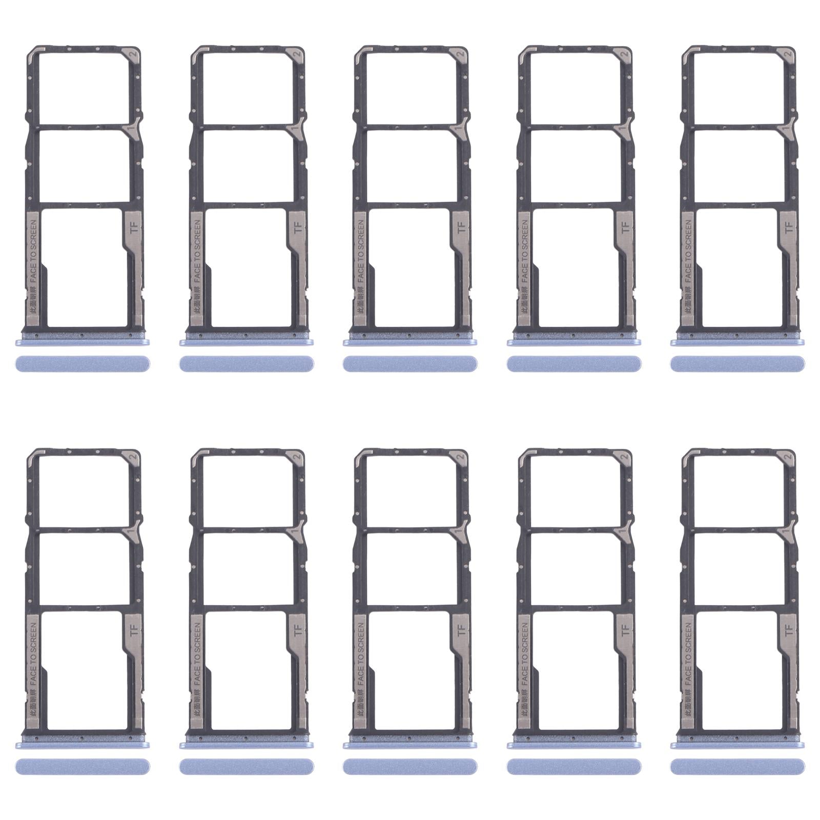 For Xiaomi Poco M6 Pro 4G 10pcs SIM Card Tray + SIM Card Tray + Micro SD Card Tray (Blue)