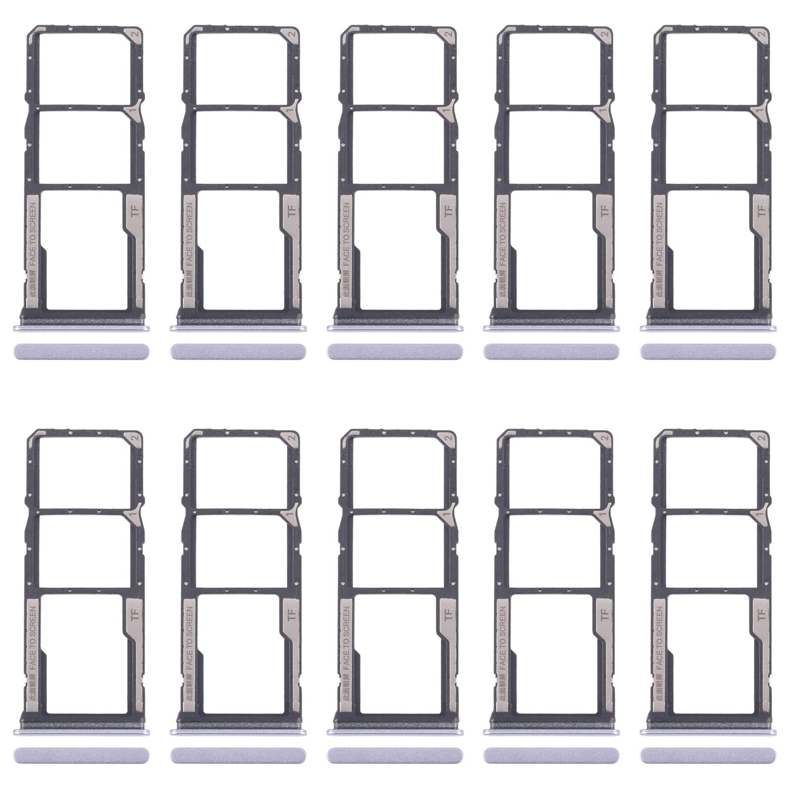 For Xiaomi Redmi 14C 5G 10pcs SIM Card Tray + SIM Card Tray + Micro SD Card Tray (Purple)
