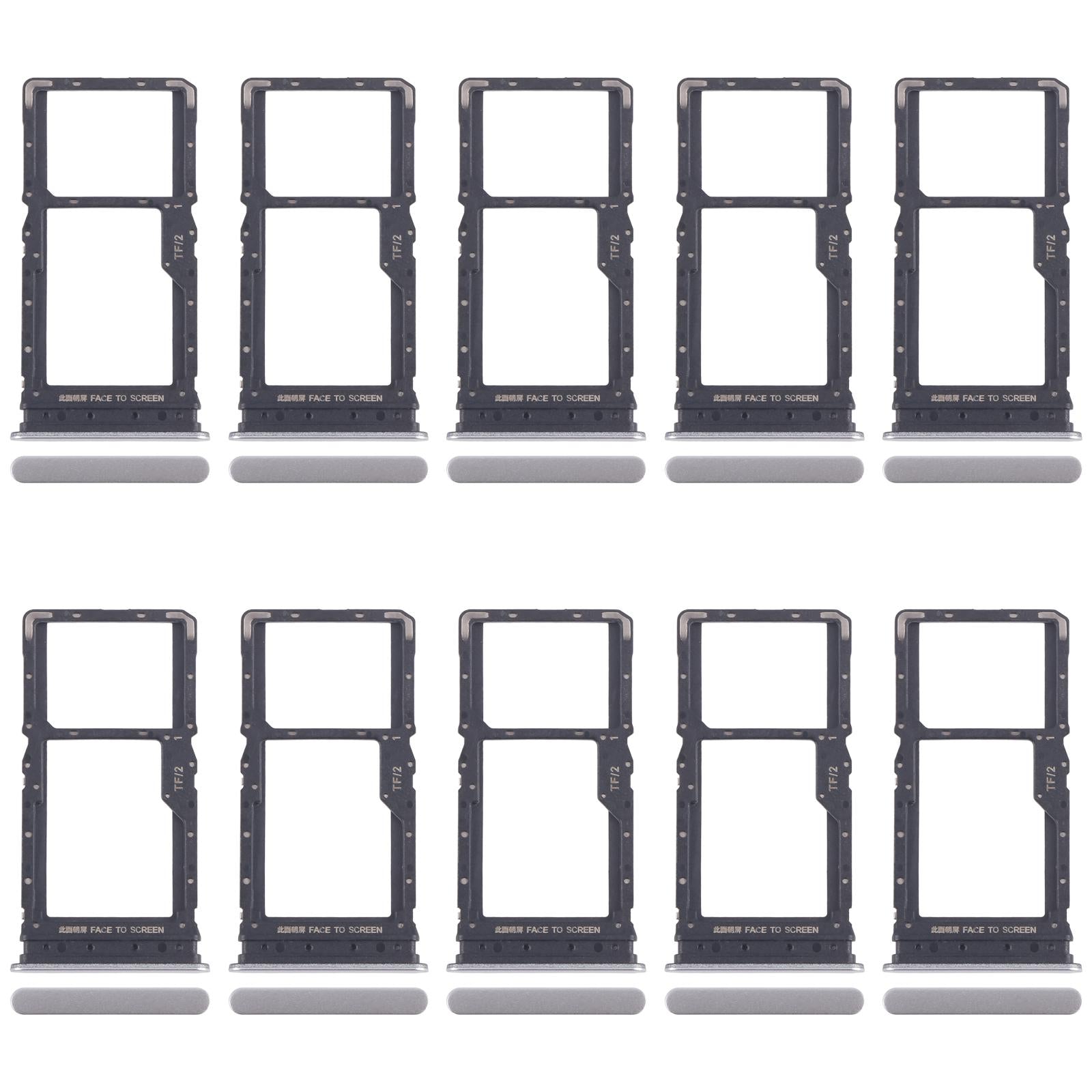 For Xiaomi Redmi 15 5G 10pcs SIM Card Tray + SIM Card Tray / Micro SD Card Tray (Silver)