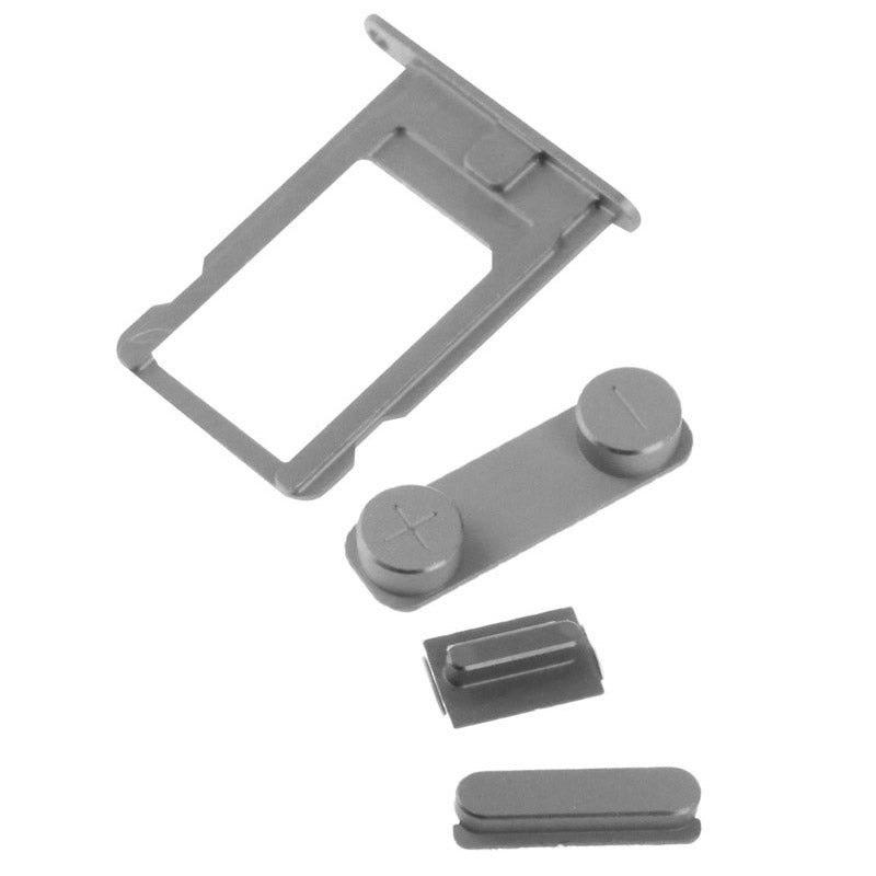 4 in 1 for iPhone 5 & 5S Original Alloy Material Colorful Nano SIM Card Tray + Volume Button + Power Button + Mute Button (Dark Grey)