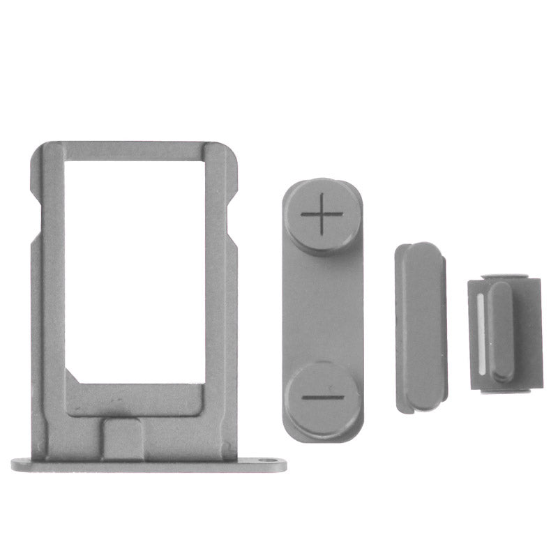 4 in 1 for iPhone 5 & 5S Original Alloy Material Colorful Nano SIM Card Tray + Volume Button + Power Button + Mute Button (Dark Grey)