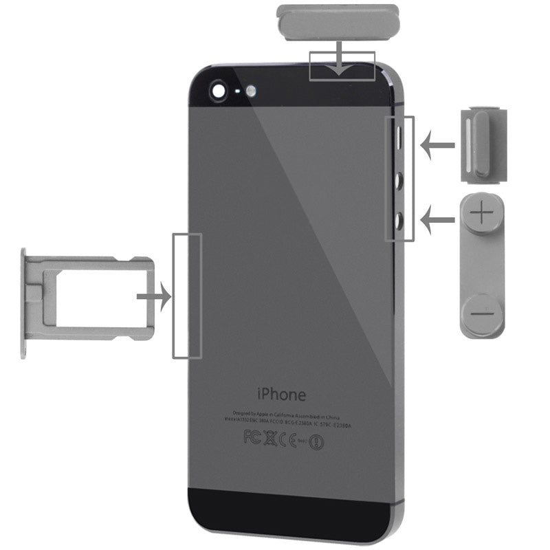 4 in 1 for iPhone 5 & 5S Original Alloy Material Colorful Nano SIM Card Tray + Volume Button + Power Button + Mute Button (Dark Grey)
