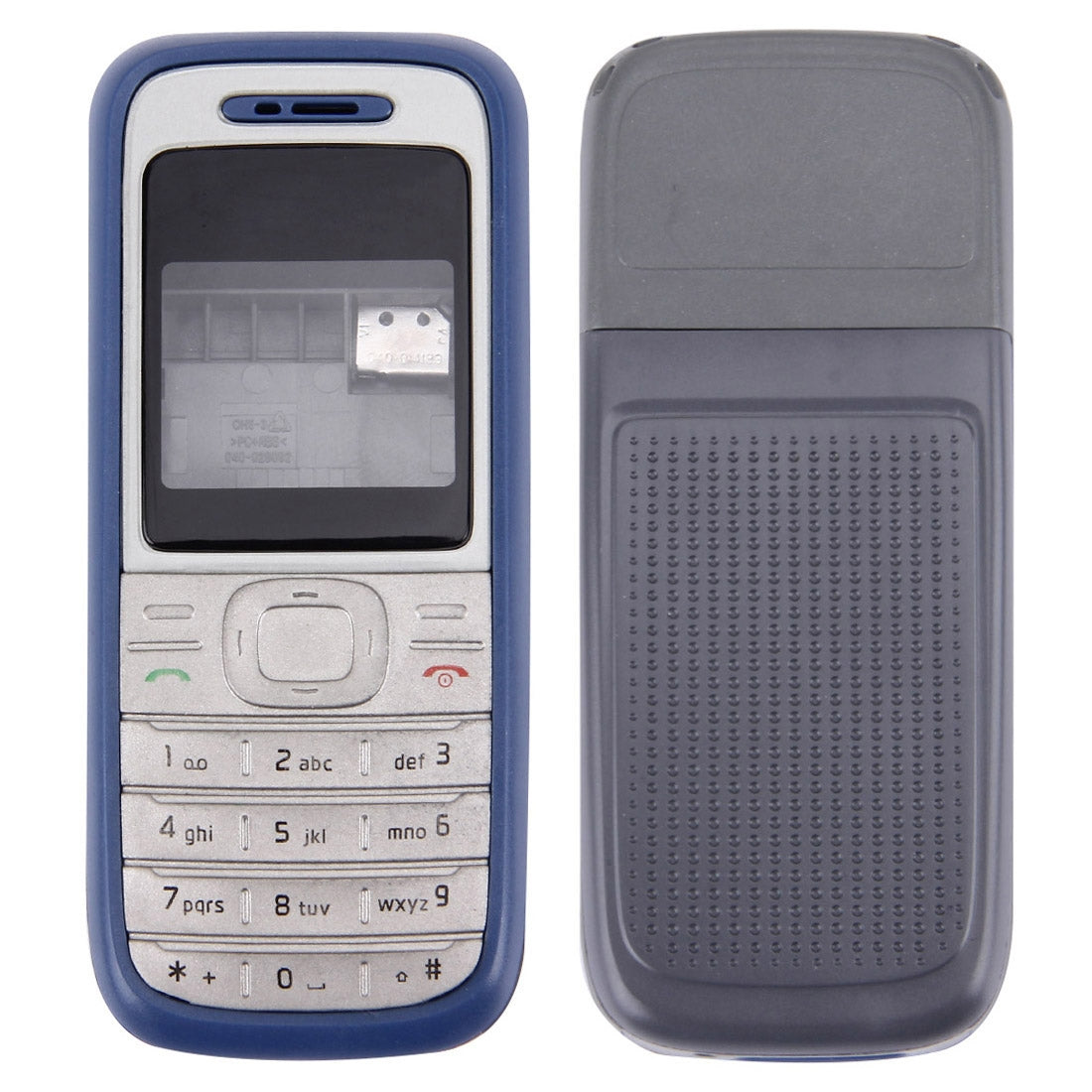 Full Housing Cover (Front Cover + Middle Frame Bezel + Battery Back Cover) for Nokia 1200 / 1208 / 1209(Blue)