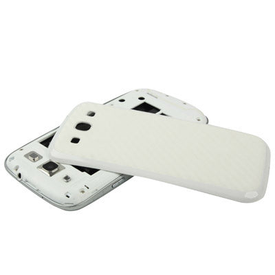 For Galaxy SIII / i9300 Carbon Fiber Skin  Battery Cover with White Frame (White)