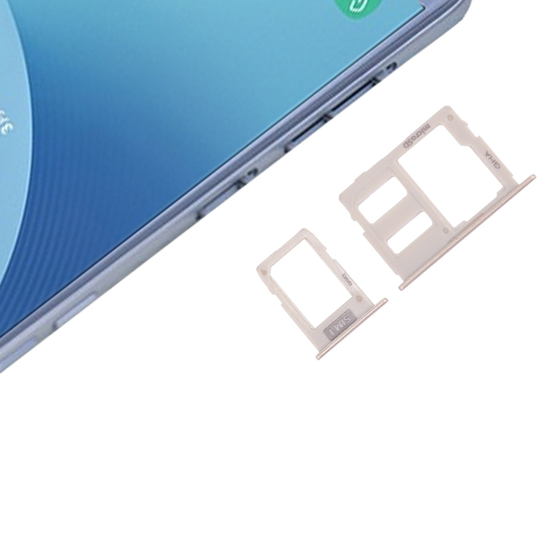 For Galaxy J3 (2017) Single SIM / J330 & J5 (2017) Single SIM / J530 & J7 (2017) Single SIM / J730 SIM Card Tray + Micro SD Card Tray (Gold)