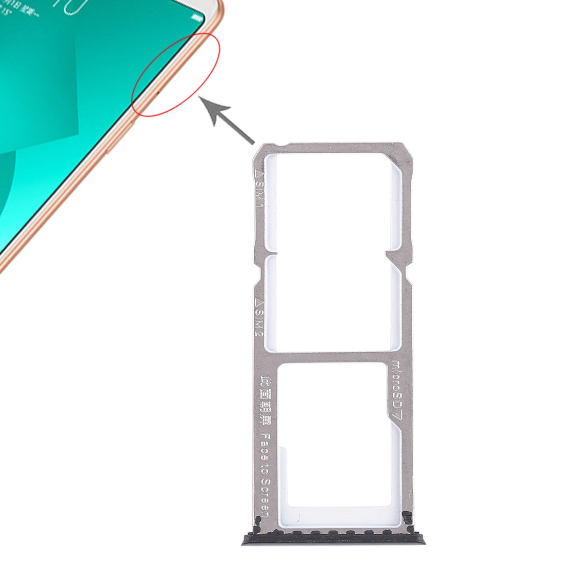 For OPPO A83 2 x SIM Card Tray + Micro SD Card Tray (Black)