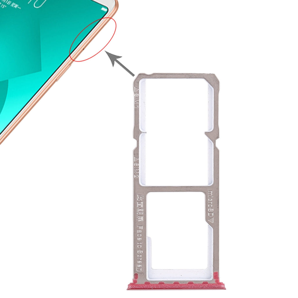 For OPPO A83 2 x SIM Card Tray + Micro SD Card Tray (Red)