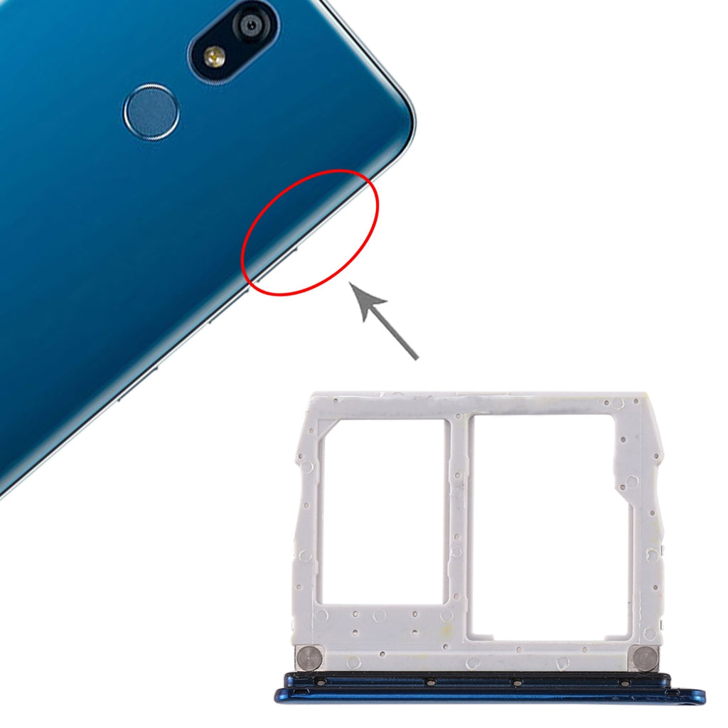 SIM Card Tray + Micro SD Card Tray for LG K40 / K12 Plus / X4 (2019) / X420EM / X420BMW / X420HM / X420 / X420N (Blue)