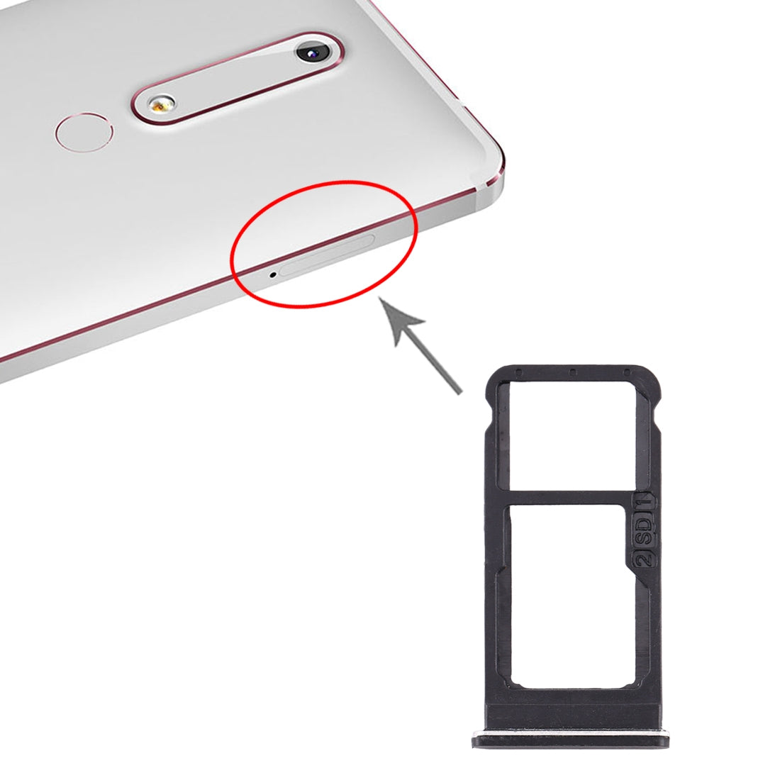 SIM Card Tray + SIM Card Tray / Micro SD Card Tray for Nokia 6.1 / 6 (2018) / TA-1043 TA-1045 TA-1050 TA-1054 TA-1068 (Black)