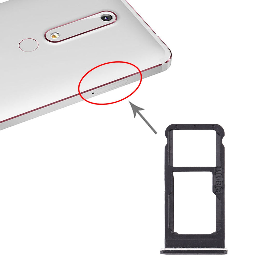 SIM Card Tray + SIM Card Tray / Micro SD Card Tray for Nokia 6.1 / 6 (2018) / TA-1043 TA-1045 TA-1050 TA-1054 TA-1068 (Black)