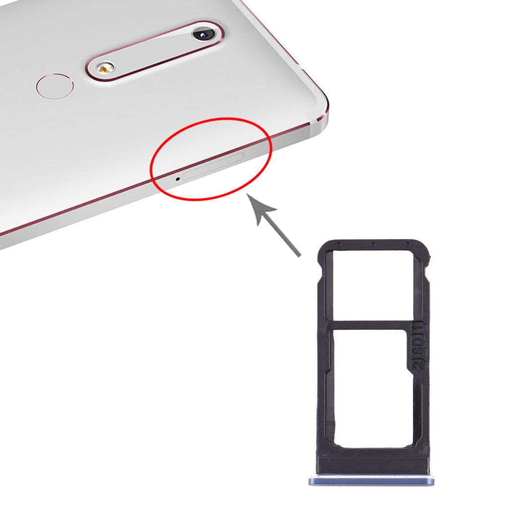 SIM Card Tray + SIM Card Tray / Micro SD Card Tray for Nokia 6.1 / 6 (2018) / TA-1043 TA-1045 TA-1050 TA-1054 TA-1068 (Blue)