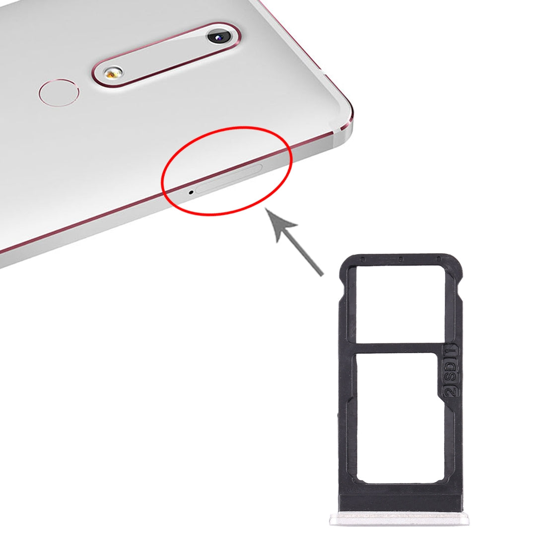 SIM Card Tray + SIM Card Tray / Micro SD Card Tray for Nokia 6.1 / 6 (2018) / TA-1043 TA-1045 TA-1050 TA-1054 TA-1068 (White)