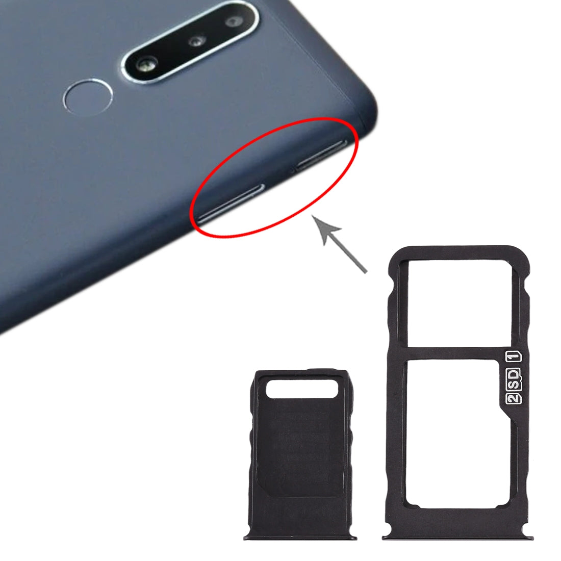 SIM Card Tray + SIM Card Tray + Micro SD Card Tray for Nokia 3.1 Plus (Blue)