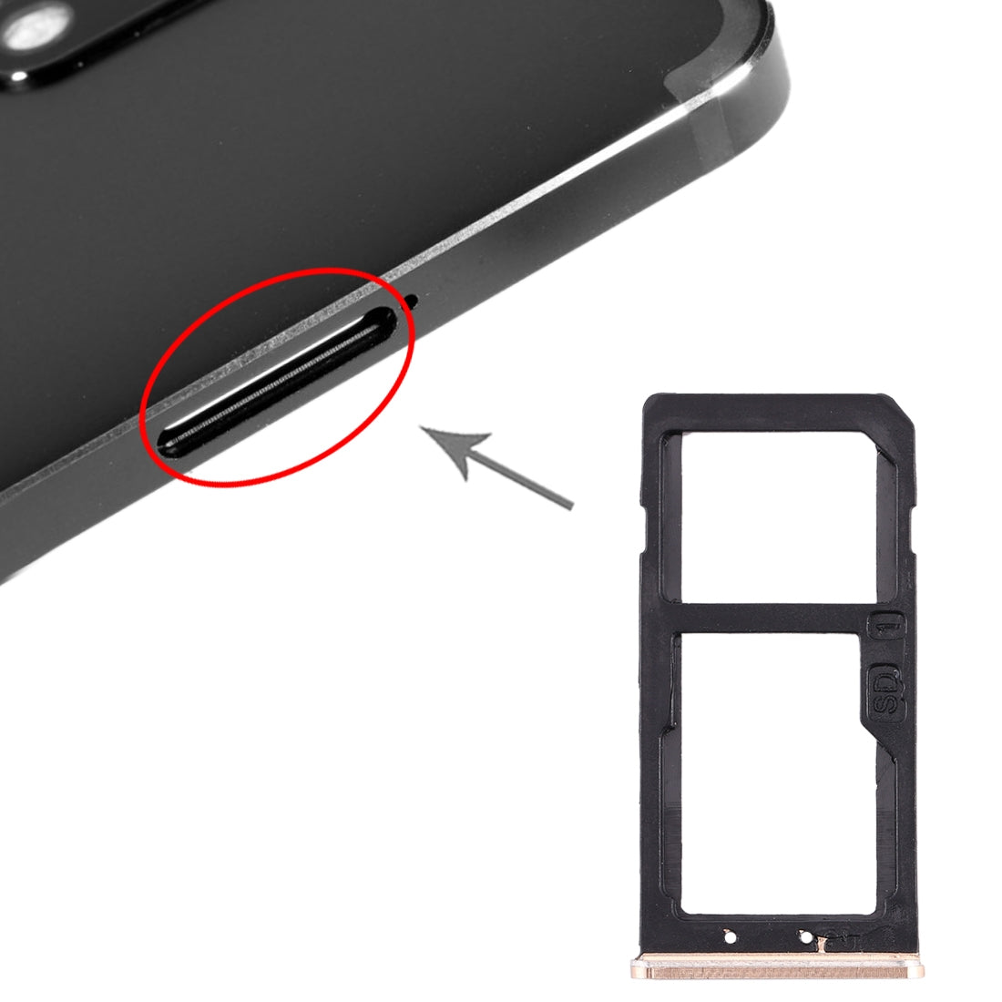 SIM Card Tray + SIM Card Tray / Micro SD Card Tray for Nokia 6 TA-1000 TA-1003 TA-1021 TA-1025 TA-1033 TA-1039 (Gold)