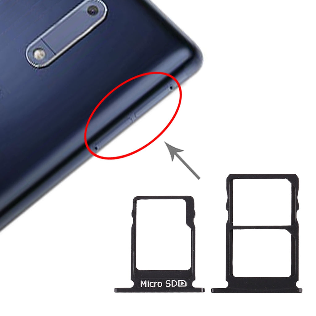 SIM Card Tray + SIM Card Tray + Micro SD Card Tray for Nokia 5 / N5 TA-1024 TA-1027 TA-1044 TA-1053 (Black)