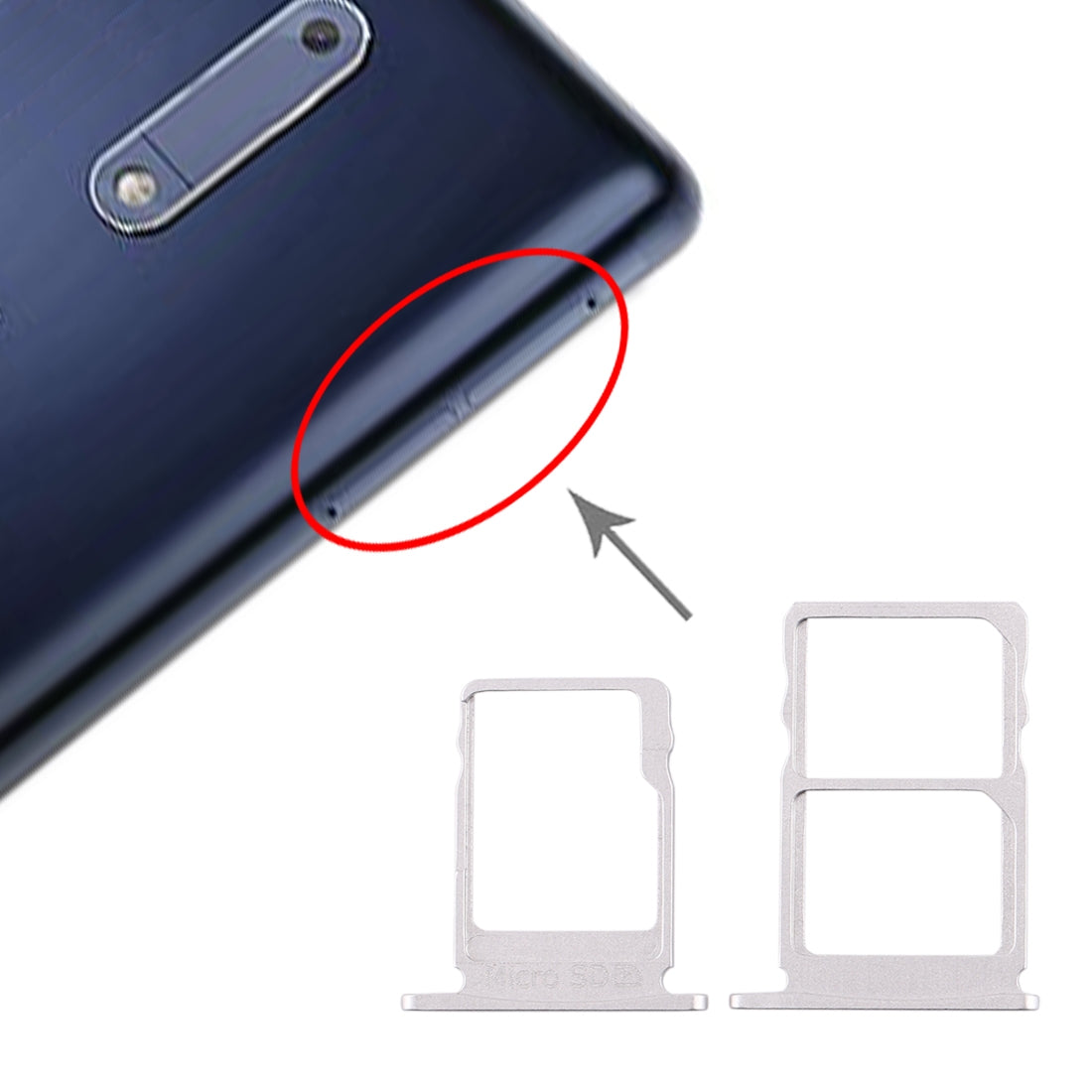 SIM Card Tray + SIM Card Tray + Micro SD Card Tray for Nokia 5 / N5 TA-1024 TA-1027 TA-1044 TA-1053 (White)