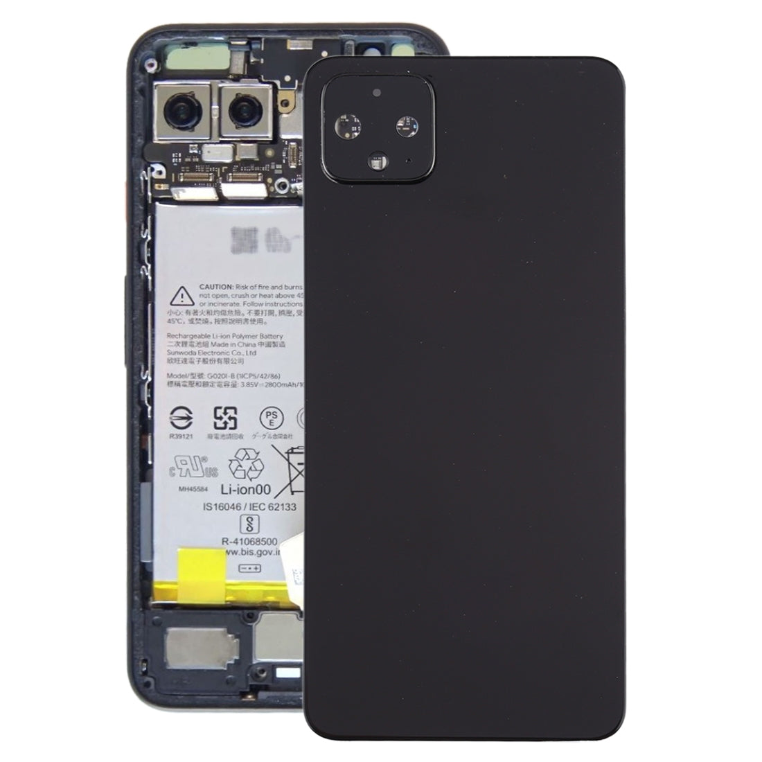 Battery Back Cover with Camera Lens Frame for Google Pixel 4(Black)