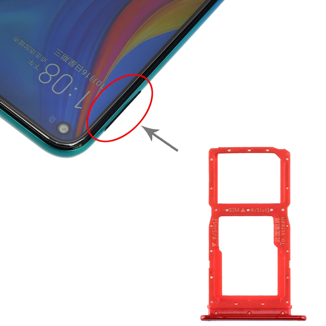 SIM Card Tray + SIM Card Tray / Micro SD Card Tray for Huawei Enjoy 10 Plus (Red)