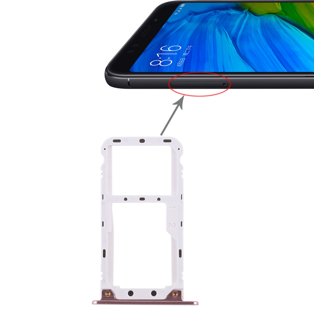 2 SIM Card Tray / Micro SD Card Tray for Xiaomi Redmi 5 Plus(Rose Gold)
