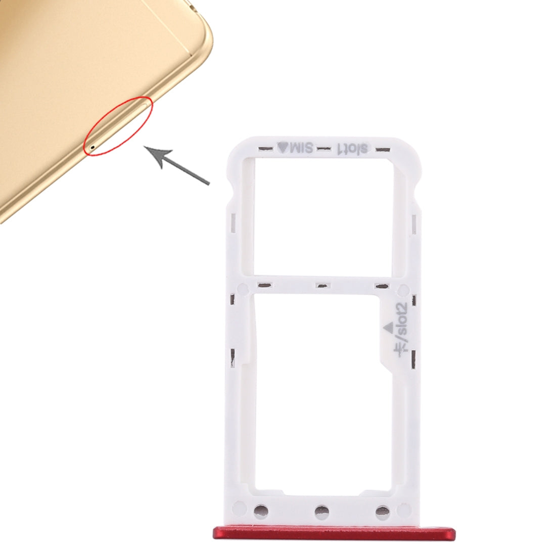 SIM Card Tray + SIM Card Tray / Micro SD Card for Huawei Enjoy 7 (Red)
