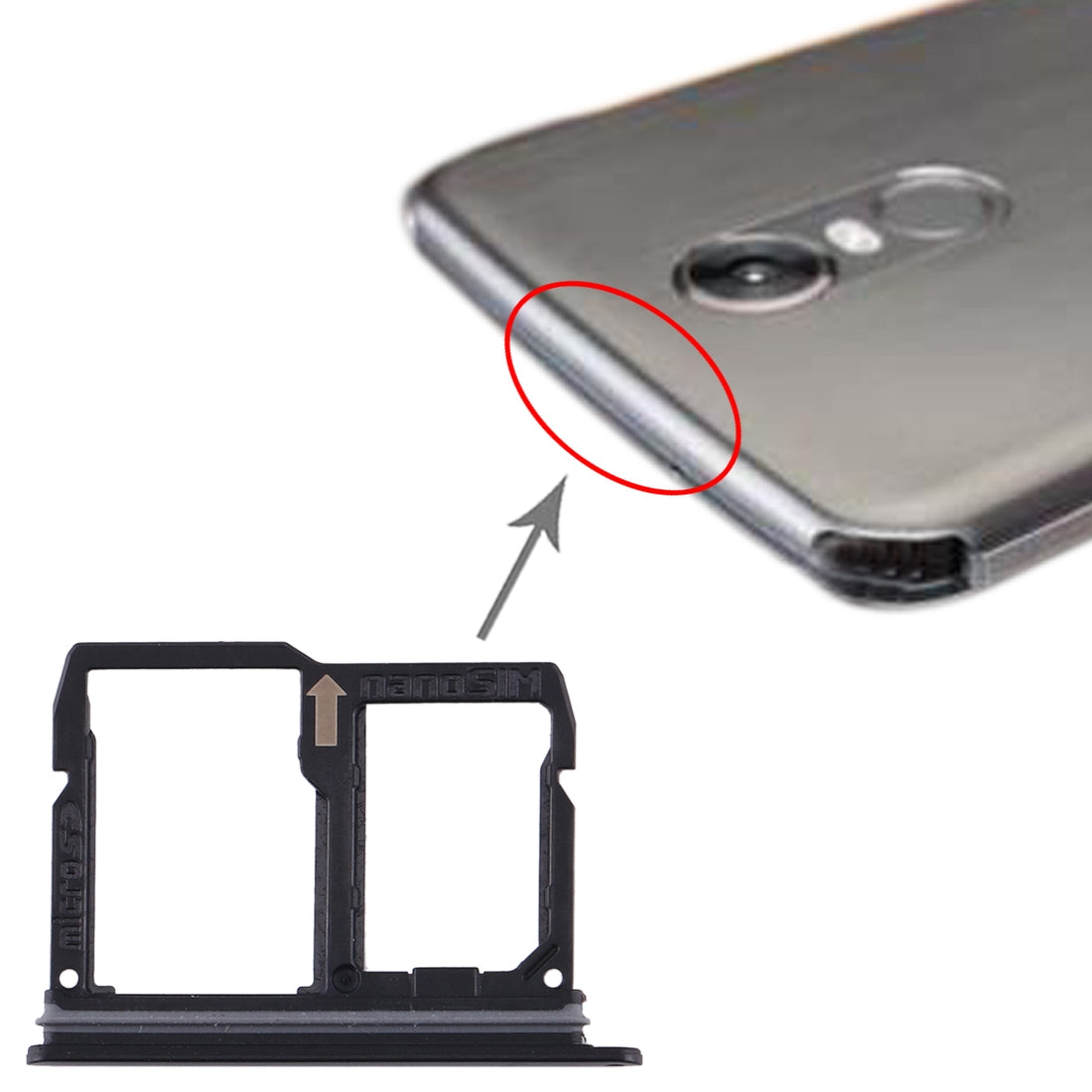 Nano SIM Card Tray + Micro SD Card Tray for LG Stylo 4 / Q Stylus Q710 / LM-Q710CS / LM-Q710MS / LM-Q710ULS / LM-Q710ULM / LM-Q710TS / LM-Q710WA (Black)
