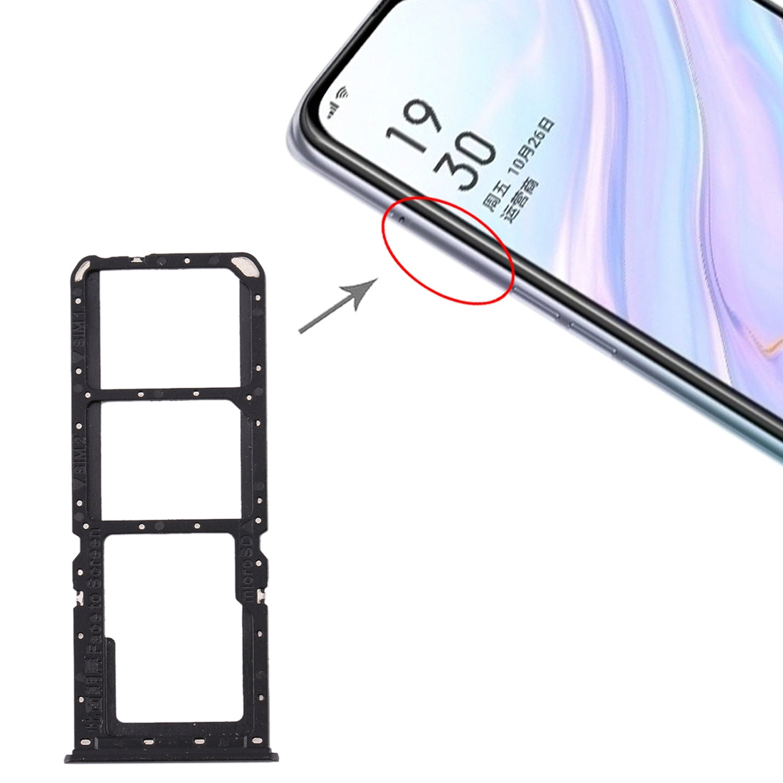 For OPPO A11 SIM Card Tray + SIM Card Tray + Micro SD Card Tray (Black)