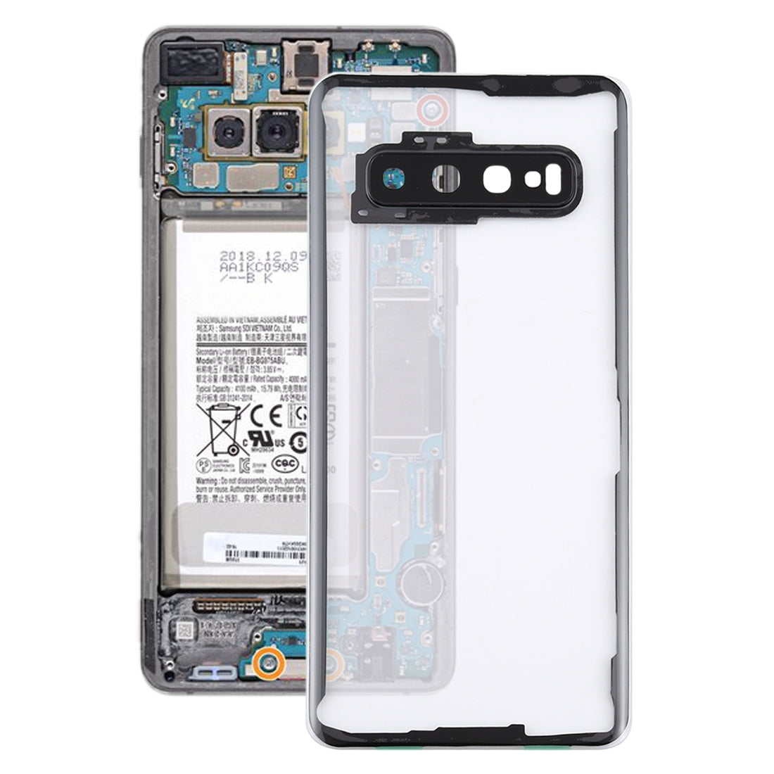 For Samsung Galaxy S10 G973F/DS G973U G973 SM-G973 Transparent Battery Back Cover with Camera Lens Frame (Transparent)