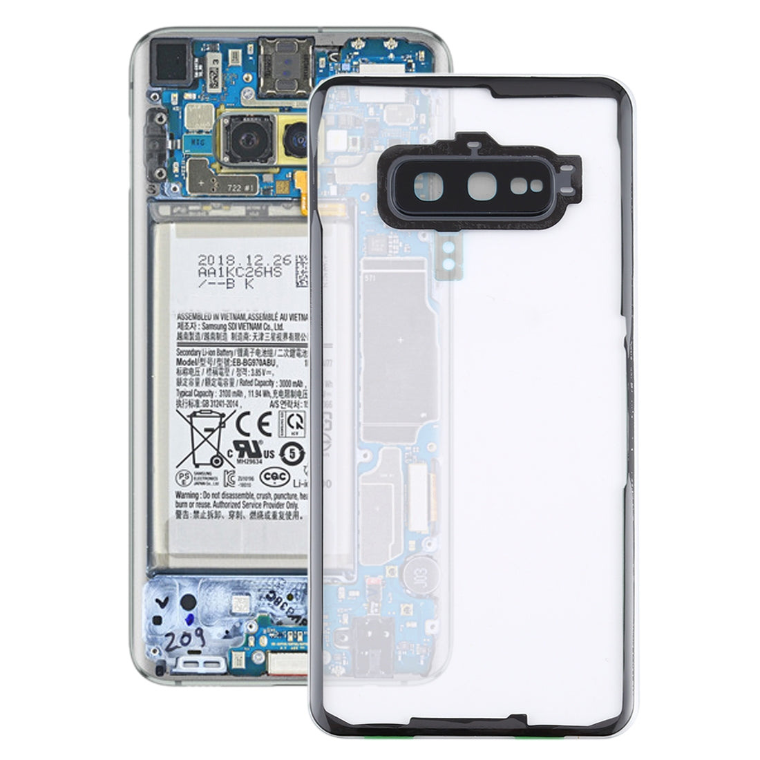 For Samsung Galaxy S10e / G970F/DS G970U G970W SM-G9700 Transparent Battery Back Cover with Camera Lens Frame (Transparent)