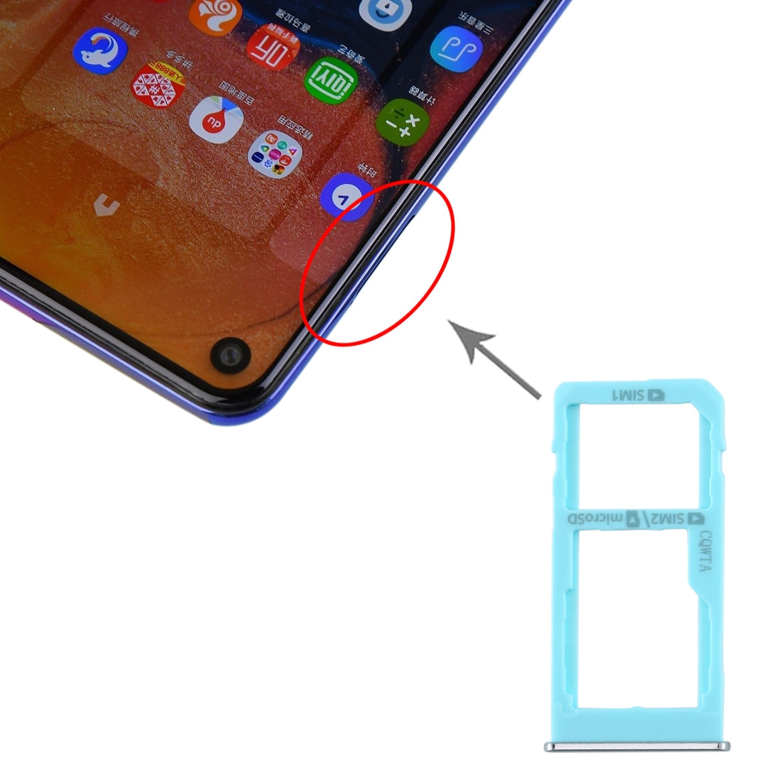 For Samsung Galaxy A60 SIM Card Tray + SIM Card Tray / Micro SD Card Tray (Baby Blue)