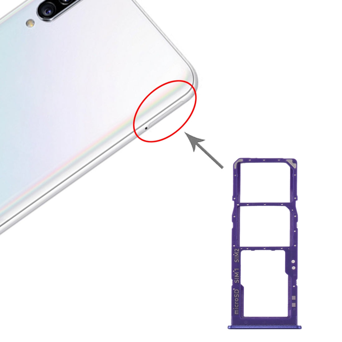 For Samsung Galaxy A30s SIM Card Tray + SIM Card Tray + Micro SD Card Tray (Blue)