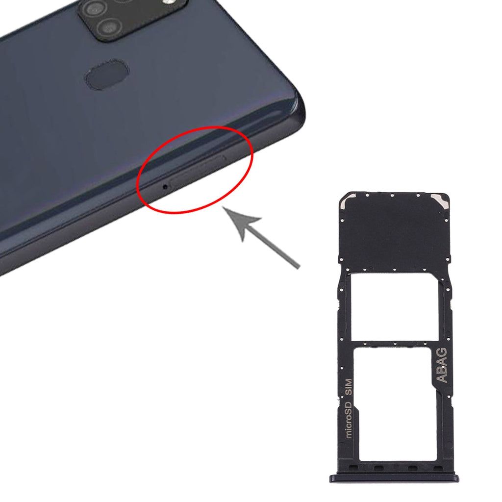 For Samsung Galaxy A21s SIM Card Tray + Micro SD Card Tray (Black)