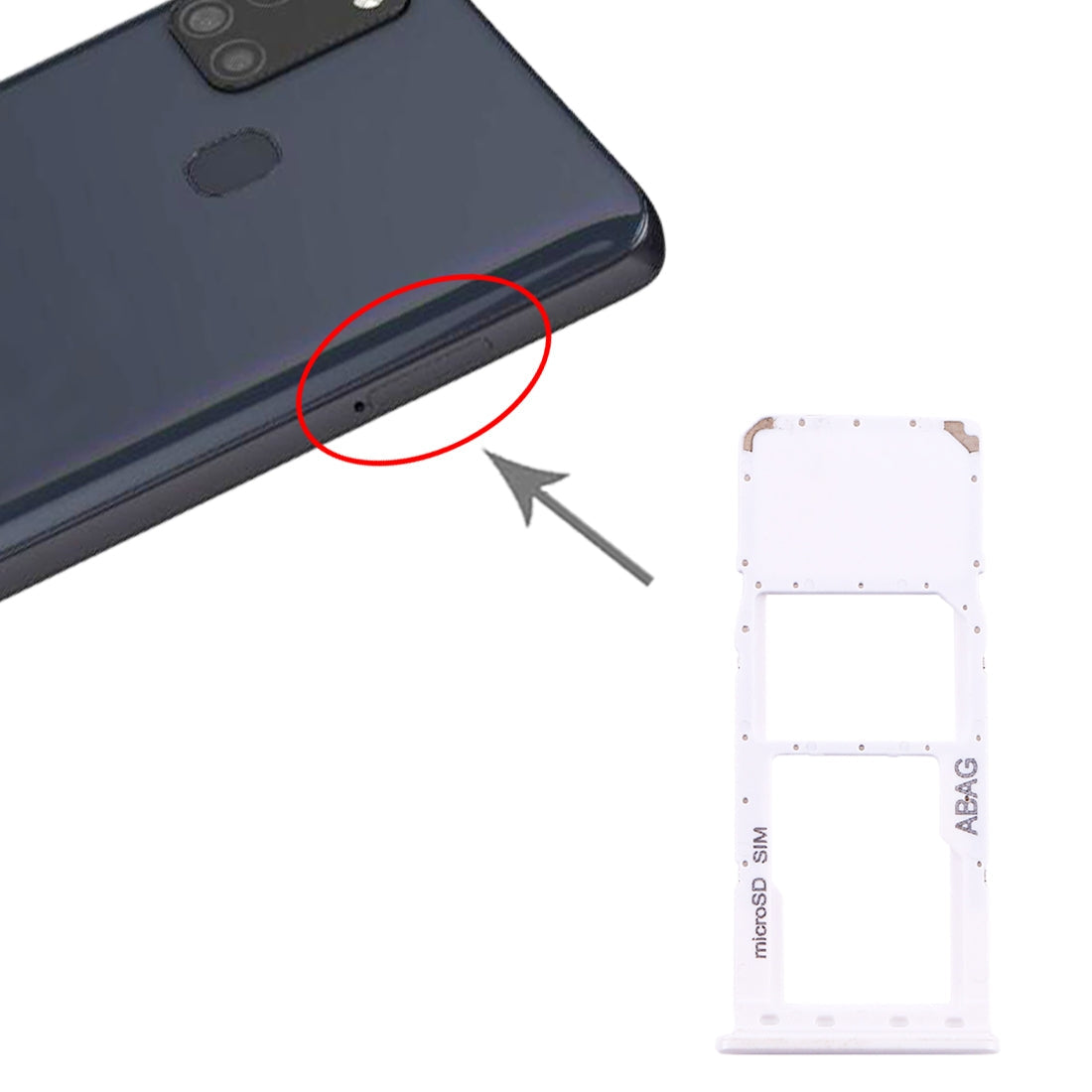 For Samsung Galaxy A21s SIM Card Tray + Micro SD Card Tray (White)
