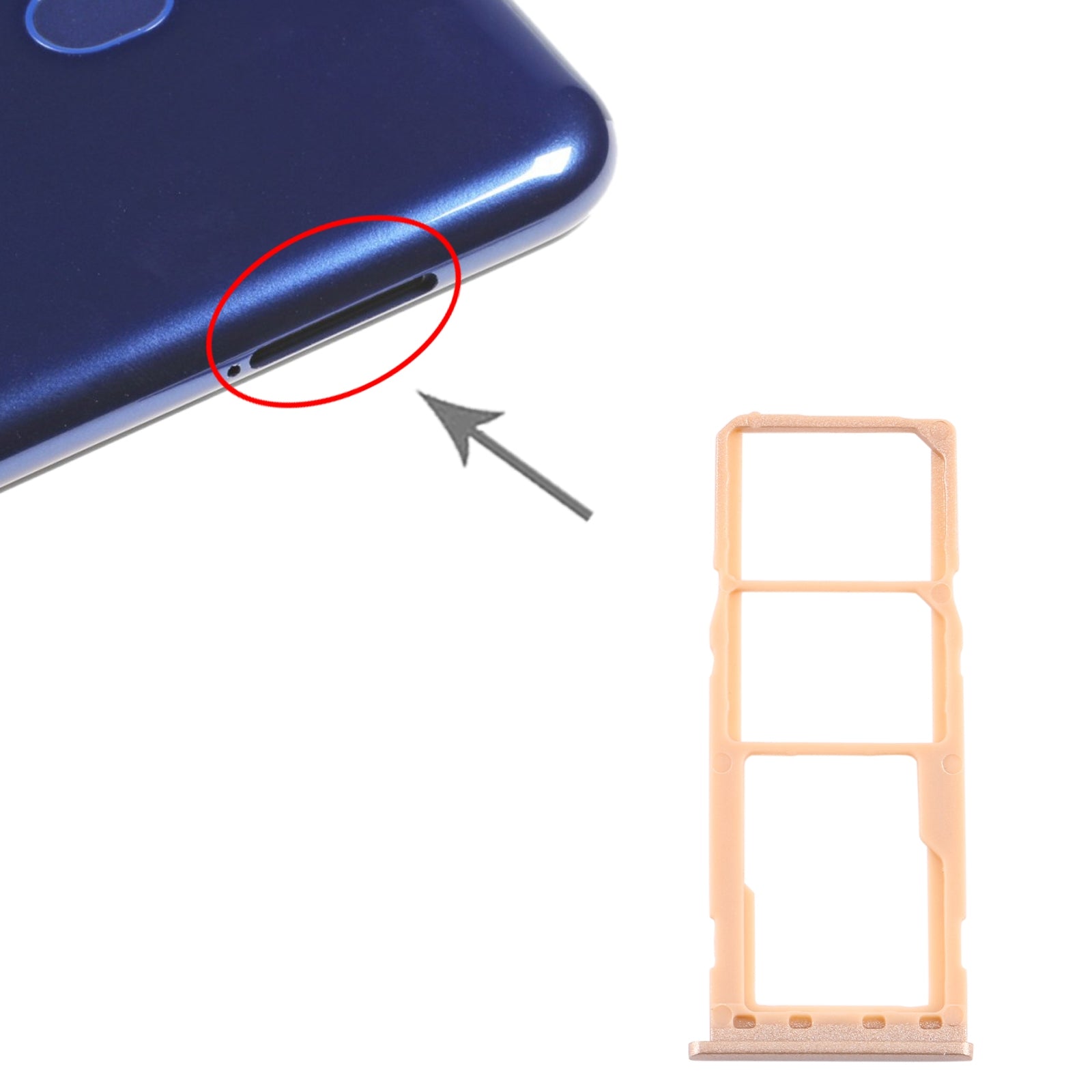 For Samsung Galaxy M10 SM-M105 SIM Card Tray + SIM Card Tray + Micro SD Card Tray (Gold)