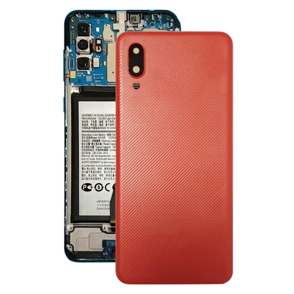 For Samsung Galaxy A02 Battery Back Cover with Camera Lens Frame (Red)